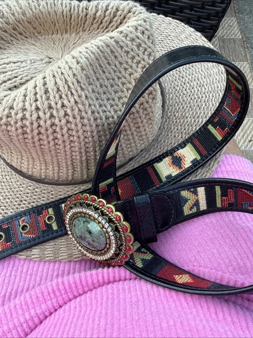 Boho Gemstone Statement Belt - Red, Black & Green